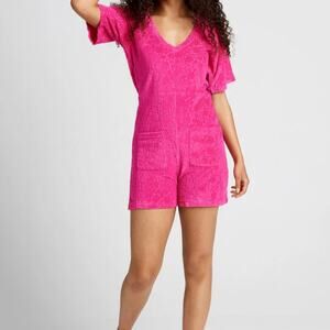 Mod Cloth Women's Beach Chaser Velour Romper Medium Sweet Berry